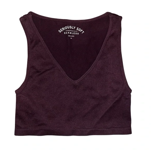Aeropostale Seriously Soft Maroon Ribbed V-neck Cropped Tank NWT Size XL - Picture 2 of 7